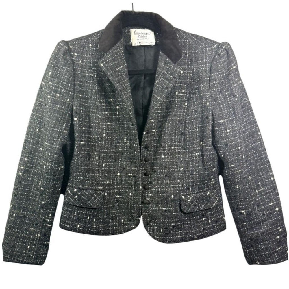 Handmacher Petites Tweed Blazer Jacket Gray‎ Brown Fitted - Womens Size 10